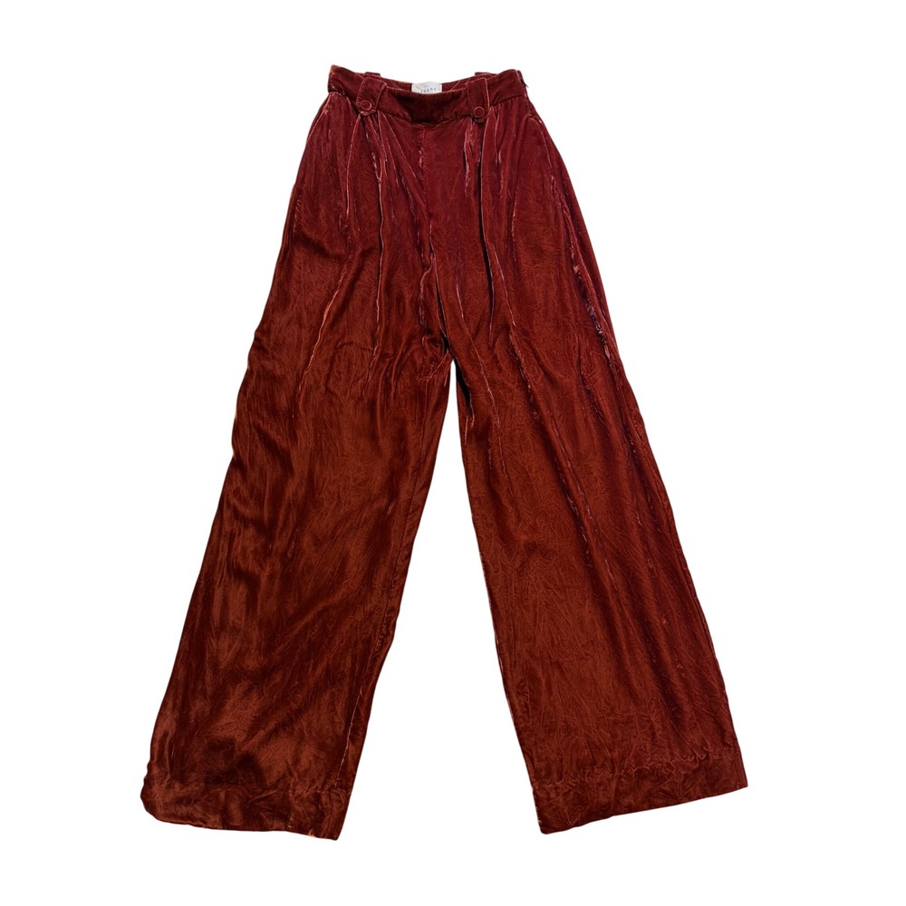 Sezane Crushed Velvet Wide Leg Trousers Pleated High Waist Pants Size 34 US 2